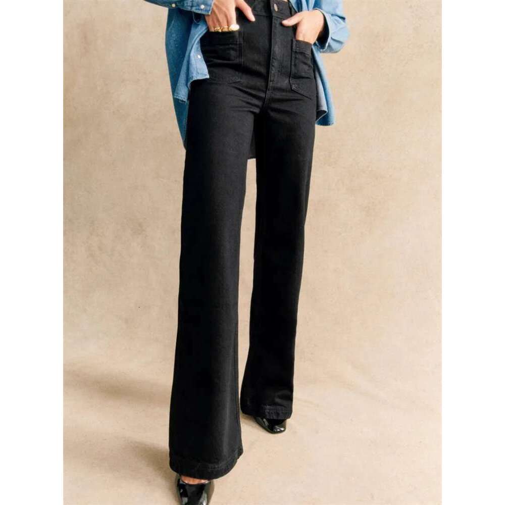 White Or Black Women's Wide Leg Jeans Pockets 2025 Autumn High Waist Zipper Female Denim Long Trousers