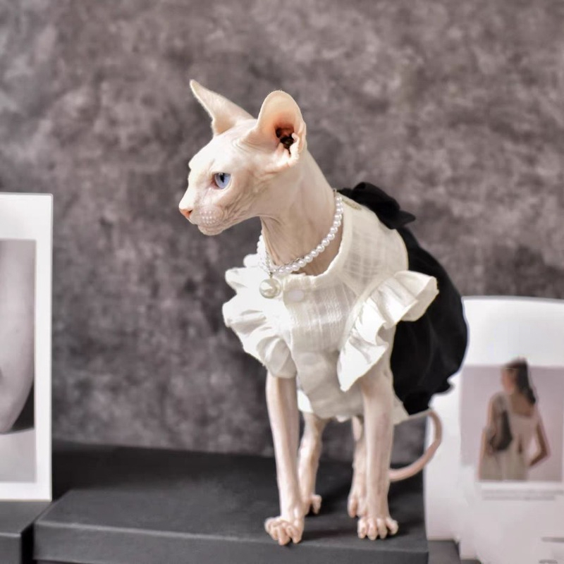 Sphinx Hairless Cat German Cat Cat Clothes Pure Cotton Summer Thin Breathable Cute Black and White Skirt