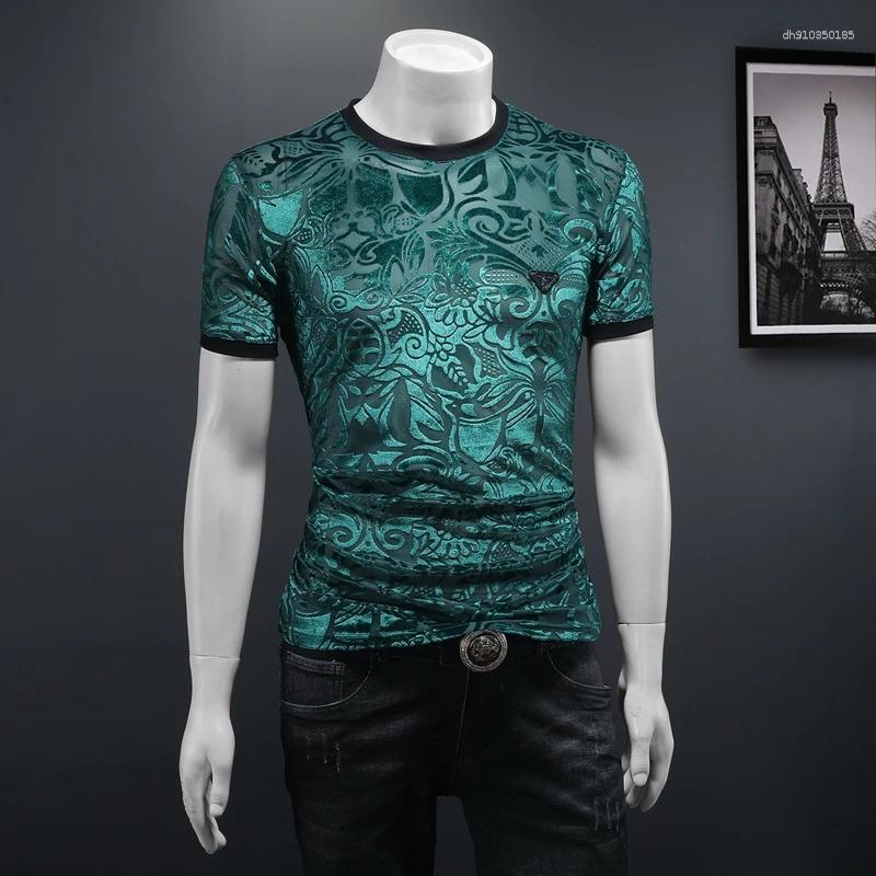Men's T Shirts Velvet T-shirt Men 2025 Summer Short Sleeve Casual Tshirts High End Business Social Round Neck Tee Tops M-5XL