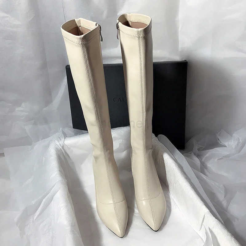 Pointed Toe Wen Knee High Boots Fion Zippers Slim Long Booties Square Heel Autumn Winter Ladies Shoes Z250304