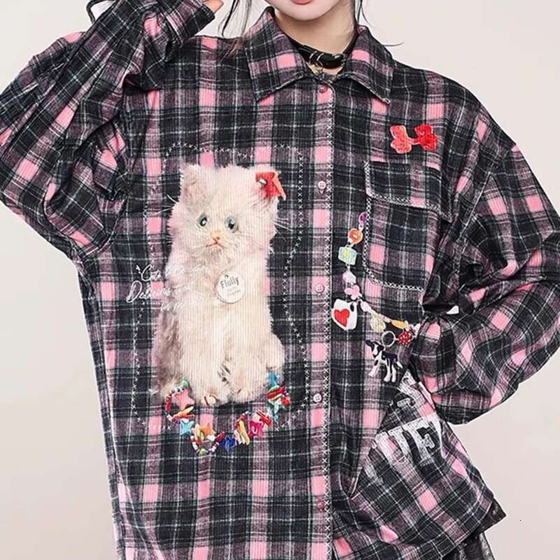 Women's Fashion Plaid Single Breasted Blouse Spring New Arrival Loose Contrast Color Long Sleeves Shirts Female 33A2679