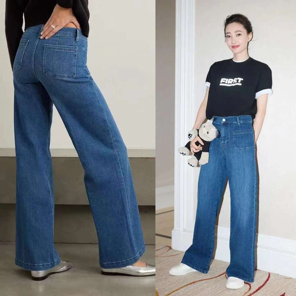 Women Wide Leg Jeans 2025 Pockets Design Casual Female High Waist Denim Long Pants