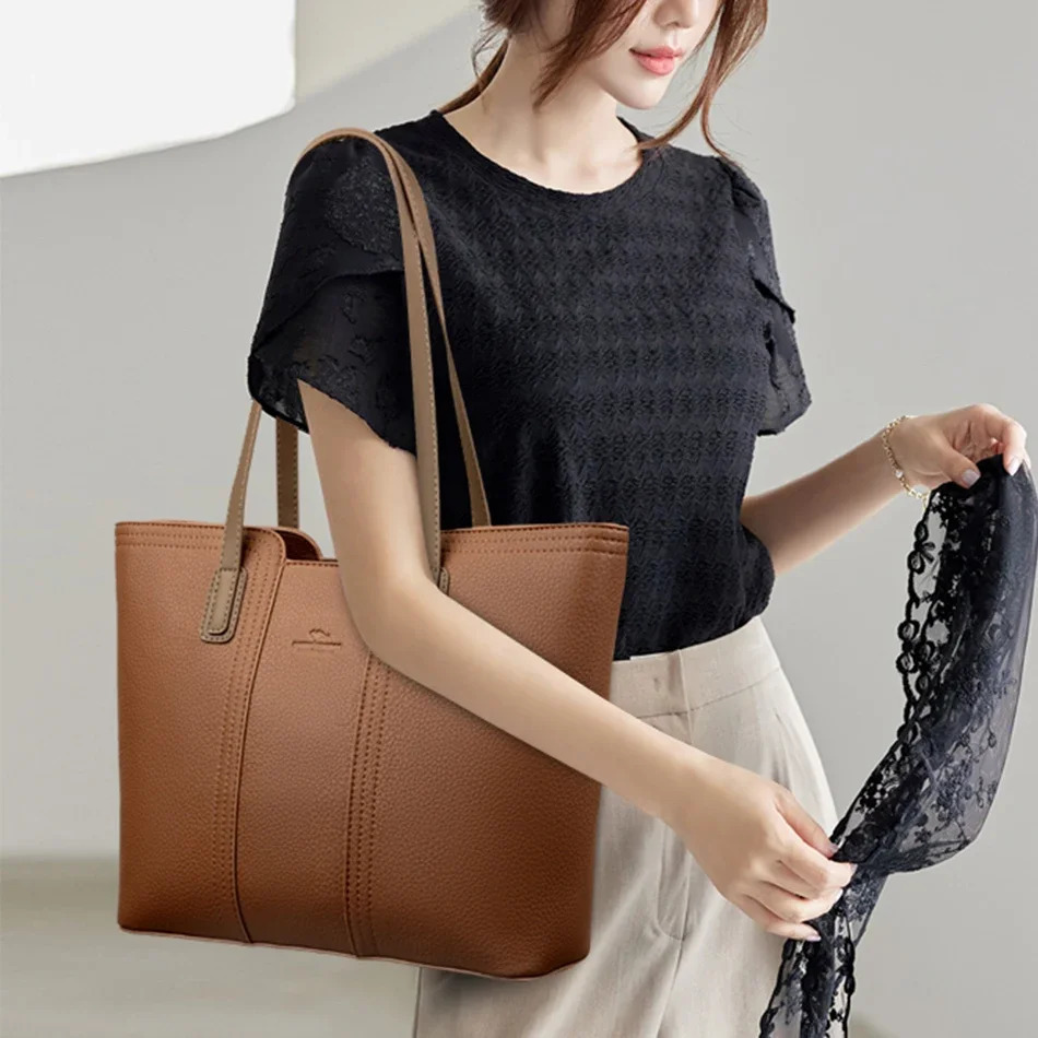 Ship from US Solid Color Luxury Handbag Women Bags Designer HIgh Quality Leather Shoulder for High Capacity Shopping Tote Bag 250304FBB