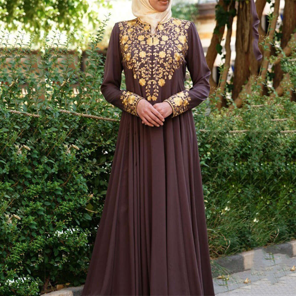 Spring European and American Leisure Muslim Simple Ethnic Style Printed Robe Long Dress 2025 New Casual Versatile Fashion Clothing