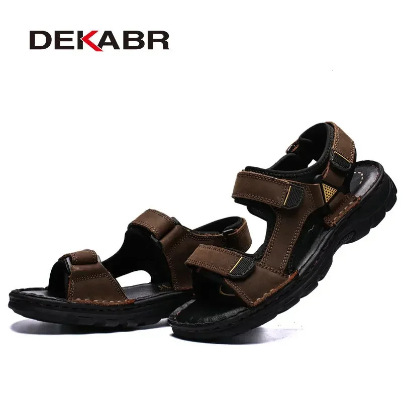 DEKABR Men Genuine Leather Sandals Summer Beach Breathable Fisherman Shoes Slipper Style Soft Bottom Flat Shoes Plus Size 38~48 250303