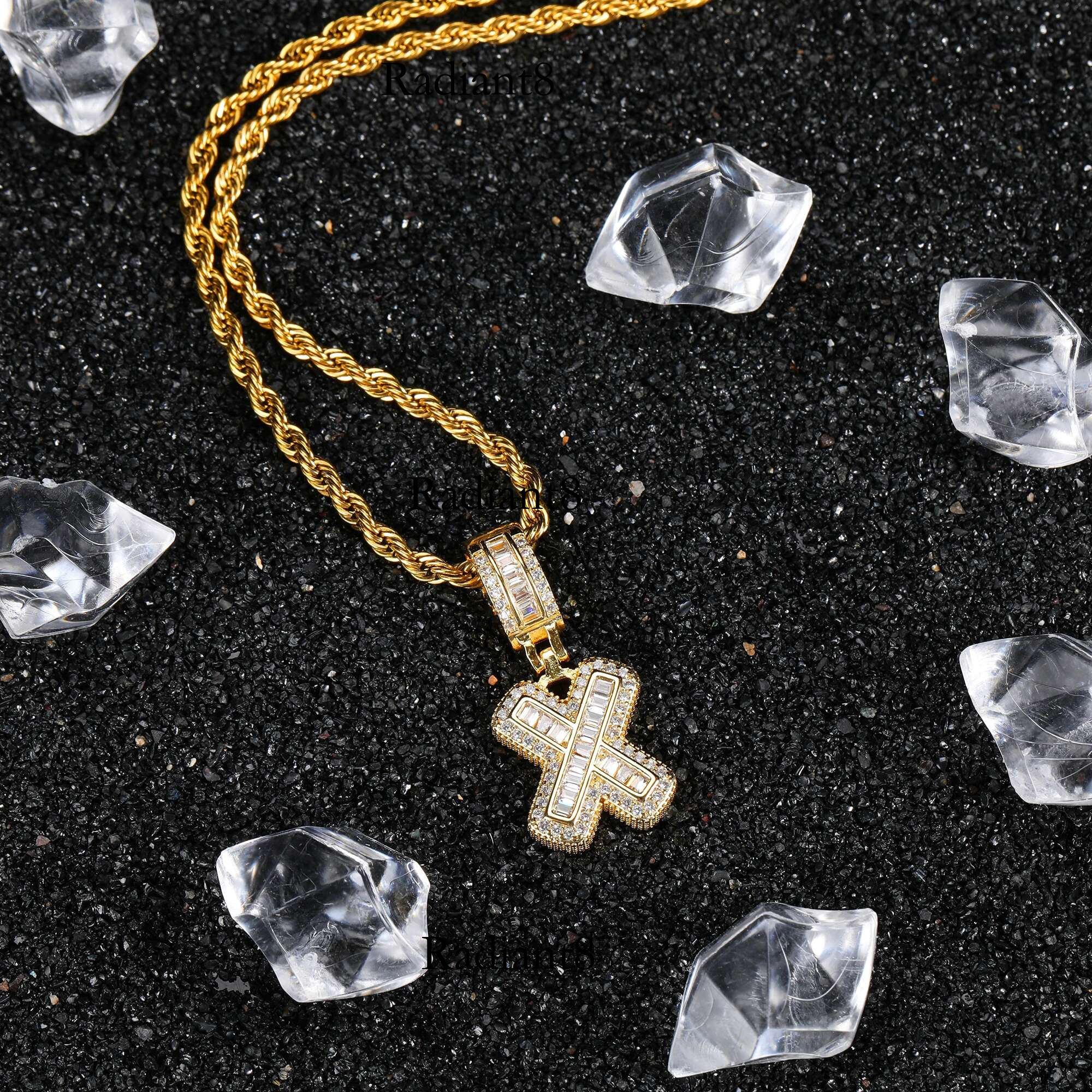 Dropshipping Iced Out Initials Rock Sugar Letter Pendant Men's Hip Hop Gold Plating Name Necklace for Men With Rope Chain