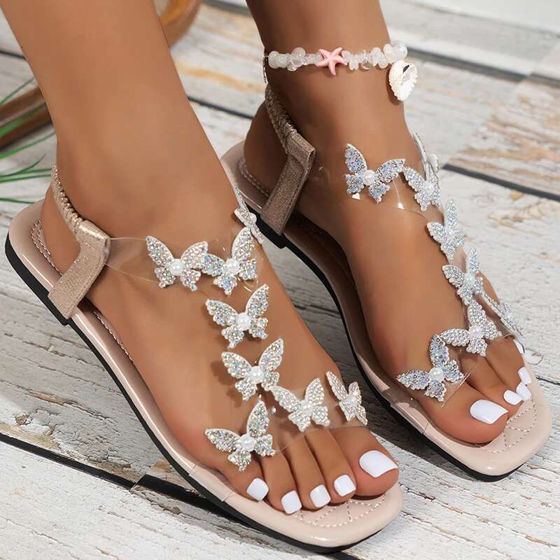Women's Bohemia Style 2025 New Flat Sandalias Mujer Beach PVC Sandals Summer Shoes Woman Elegant Footwear