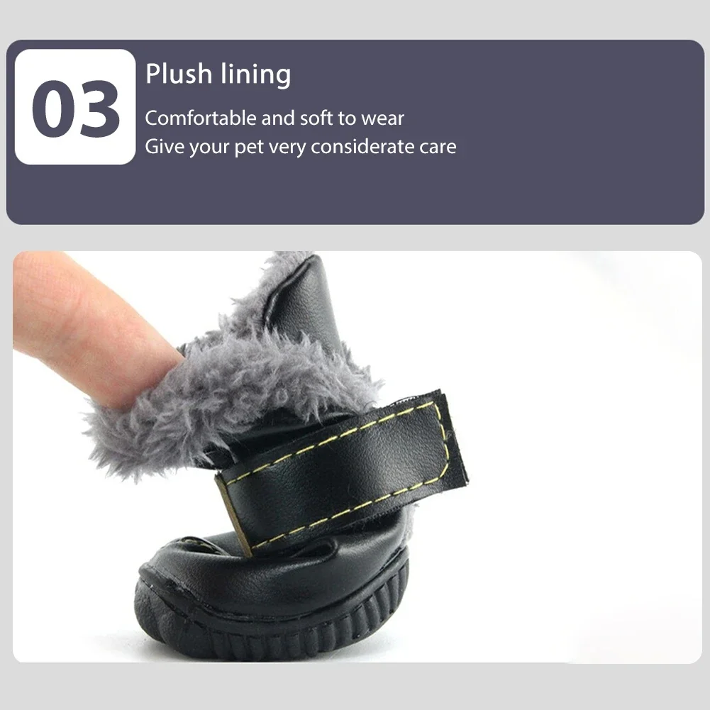 Warm Dog Boots Winter Waterproof Anti-Skid Leather Puppy Paw Protectors Booties for Snow/Ice Pavement Outdoor Walking Shoes