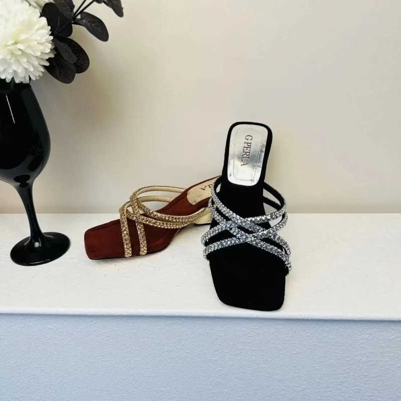 Luxury Rhine Wen Shoes 2025 New Korean Fi Wens Leopard Print Slippers Fiable Outer Wear High Heel Slippers Z250304