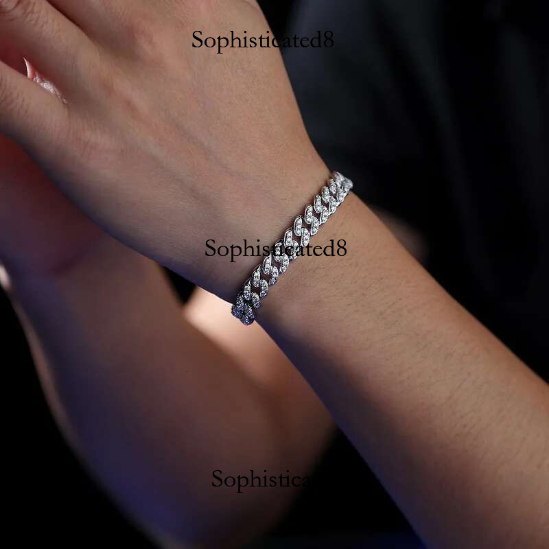 New 6/8mm Hip Hop Jewelry Men's Bracelet Unisex Full Moissanite Cuban Chain Sier Plated Gold With GRA