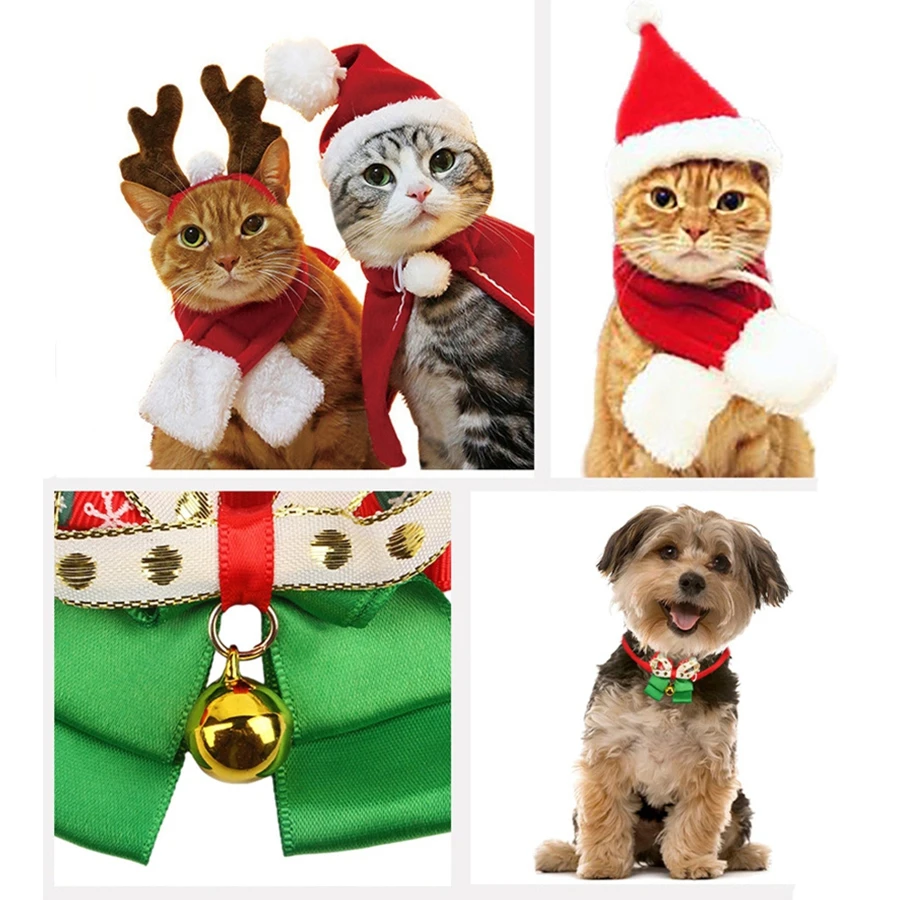 1pcs new Christmas pet scarf hat set, funny and cute cat Christmas dog set