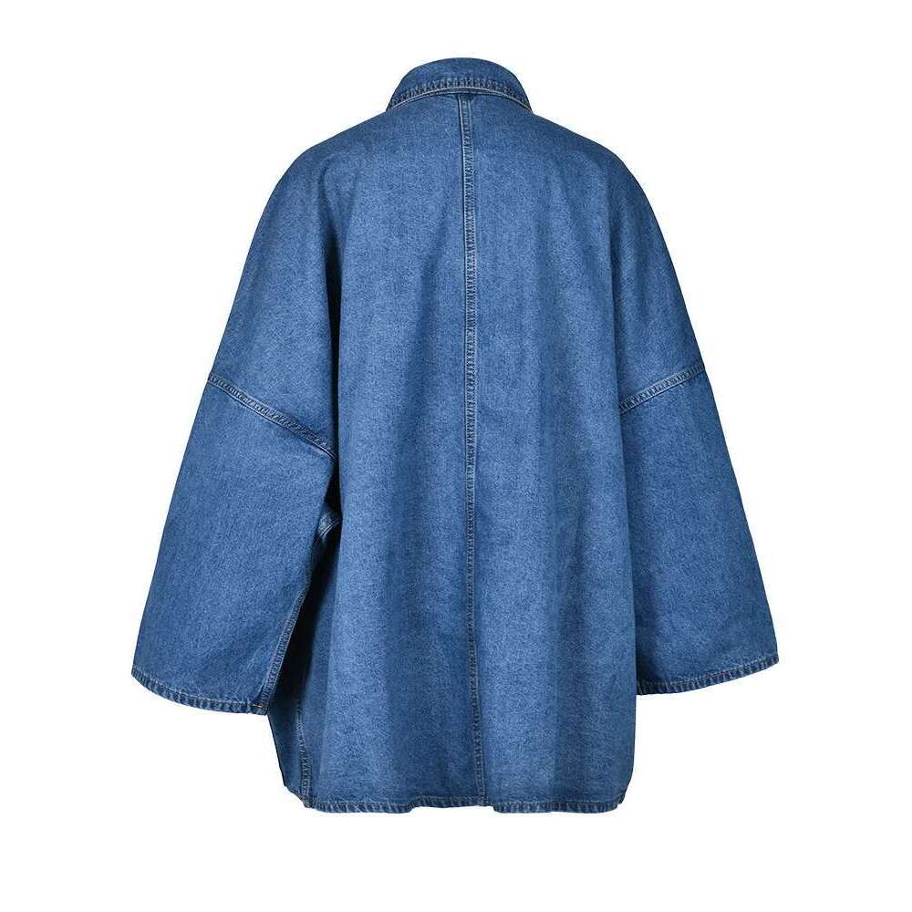 Fashion Women's Denim Coat Lapel Single Breasted Dropped Shoulder Full Sleeves Blue Cotton Jackets Autumn 2025 New Cp2074