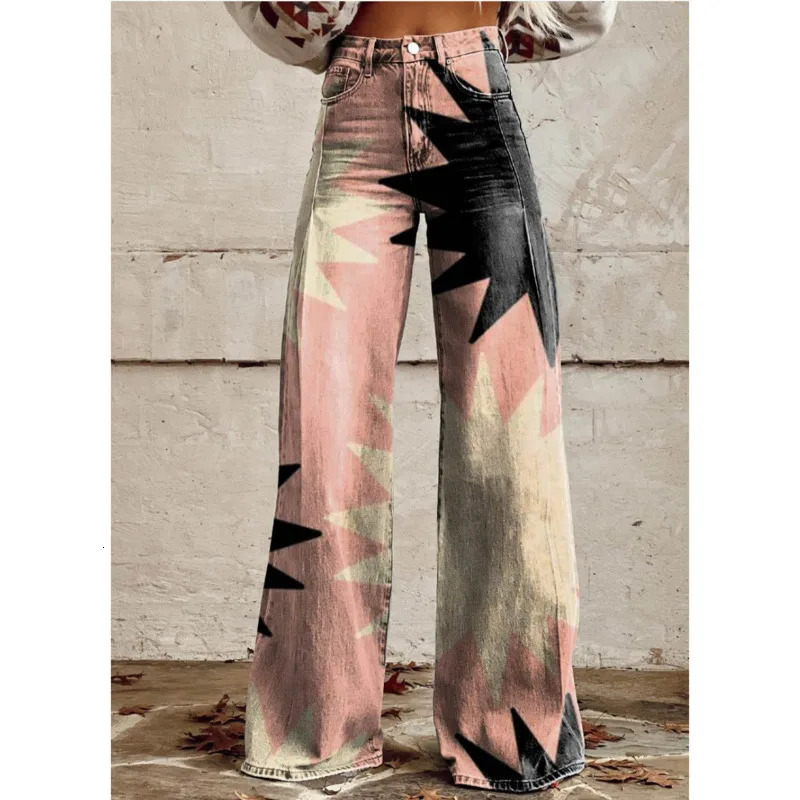 Y2k Printed Pattern Jeans Retro Slim Mid Waist Micro Flared Pants High Street Loose Pants Fashionable And Trendy Elastic Pants 250303