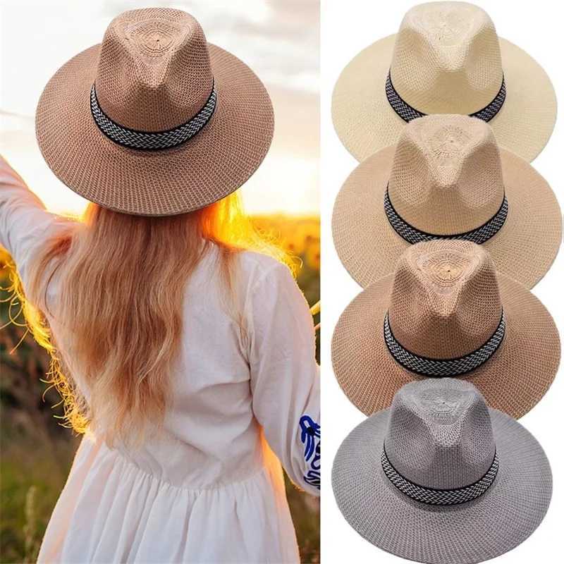 Mens Ladies Foldable Str Panama Style Sun Hat Summer Beach FloppyXJ250304