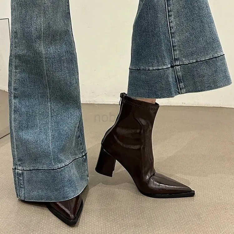 White Ankle Boots Boots-Wen Fem Shoes Winter Footwear Low 2025 High Heel Ladies Pointy Autumn Pointed Toe Pumps Winter Boot Z250304