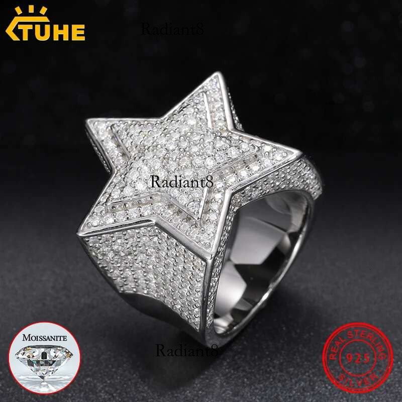 Fine VVS1 With Certificate Star For Men Sterg Sier Moissanite Rings Hip Hop Jewelry