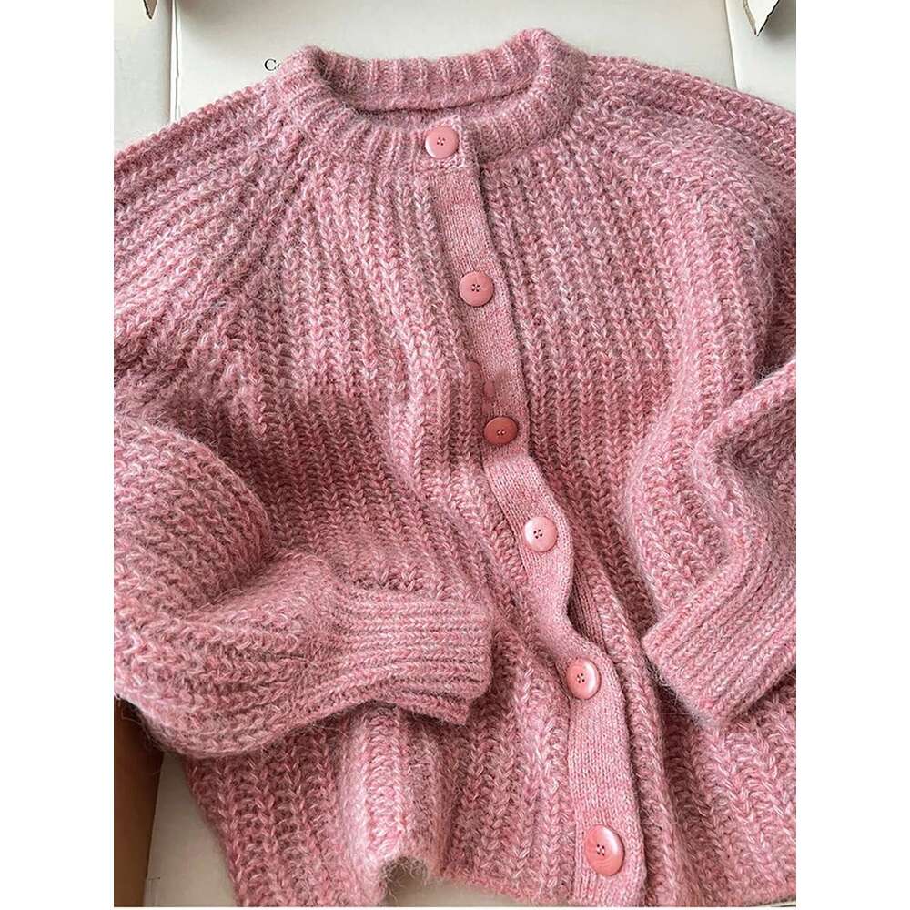 Solid Color Chunky Jacquard Knit Cardigan O-Neck Long Sleeve Button Female Sweater Casual Cozy Ladies Tops 2025