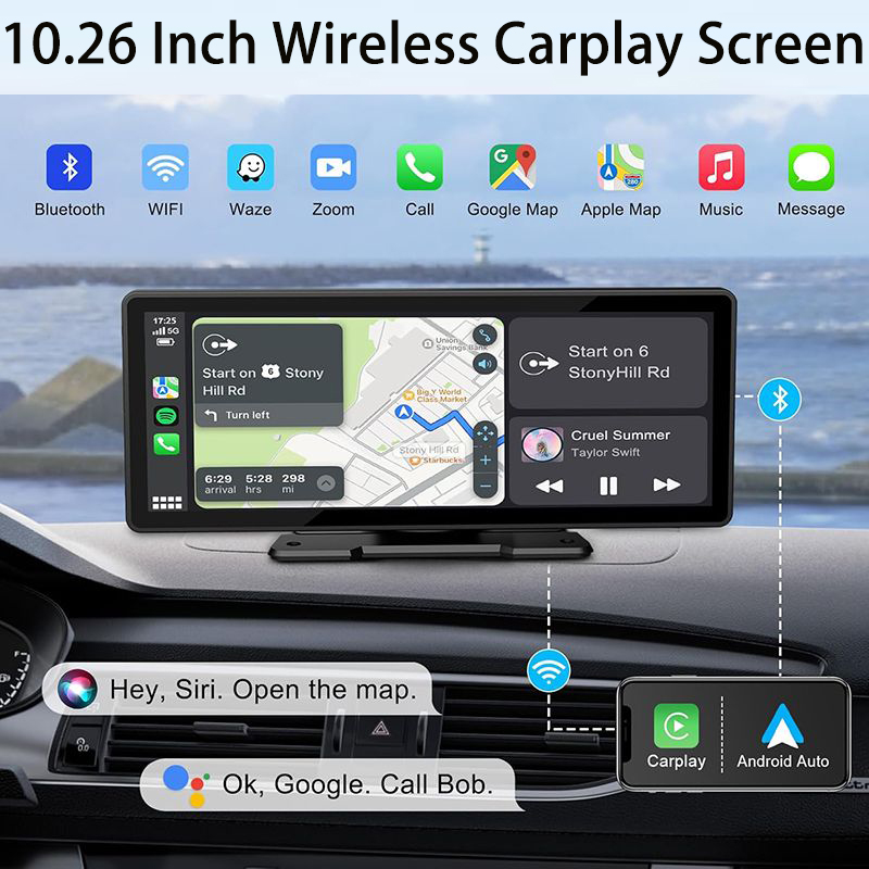 10.26 inch Carplay Screen Touchscreen Display Supports CarPlay & Android Auto, MirrorLink, GPS Navigation, Voice Control for Cars Trucks