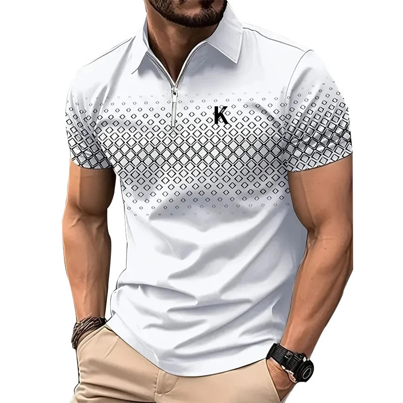 Men Summer 3D Digital Print Casual Short Sleeve Zipper Polo Shirt Men Golf Polo Shirt Fashion Business Polo Shirt . 250304