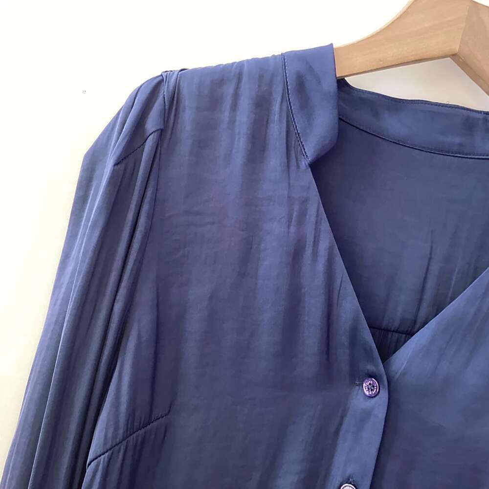 Solid Graphic Print Women Shirt Summer V-Neck Long Sleeve Buttons Lady Pullover Classic Casual Femme Top 2025