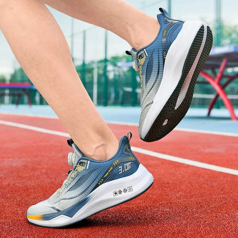 New mens mesh breathable running shoes rotating button carbon plate marathon running shoes mens ultra light casual sports shC250304