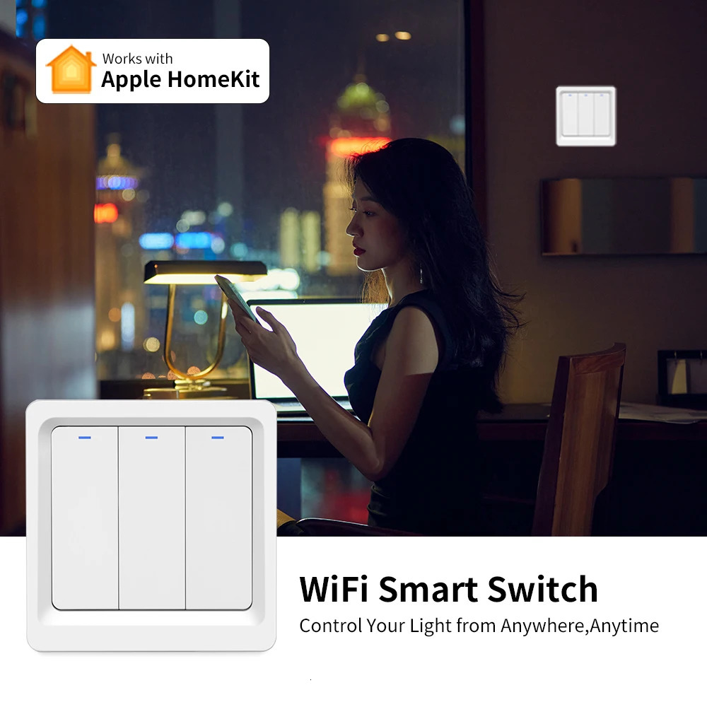 Smart Homekit WiFi Switch Pusher Button Wall Light Switches EU 1/2/3 Gang Wireless Siri Voice Control Google Home Alexa 250303