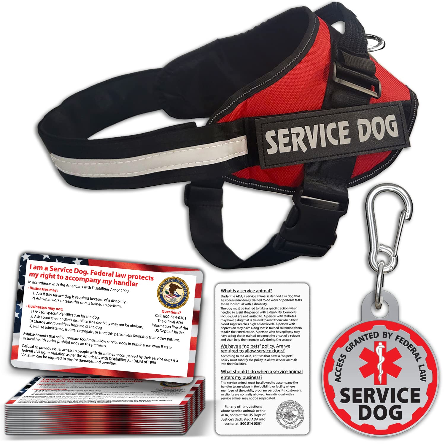 Service Dog Vest + ID Tag + 50 ADA Information Cards - Service Dog Harness