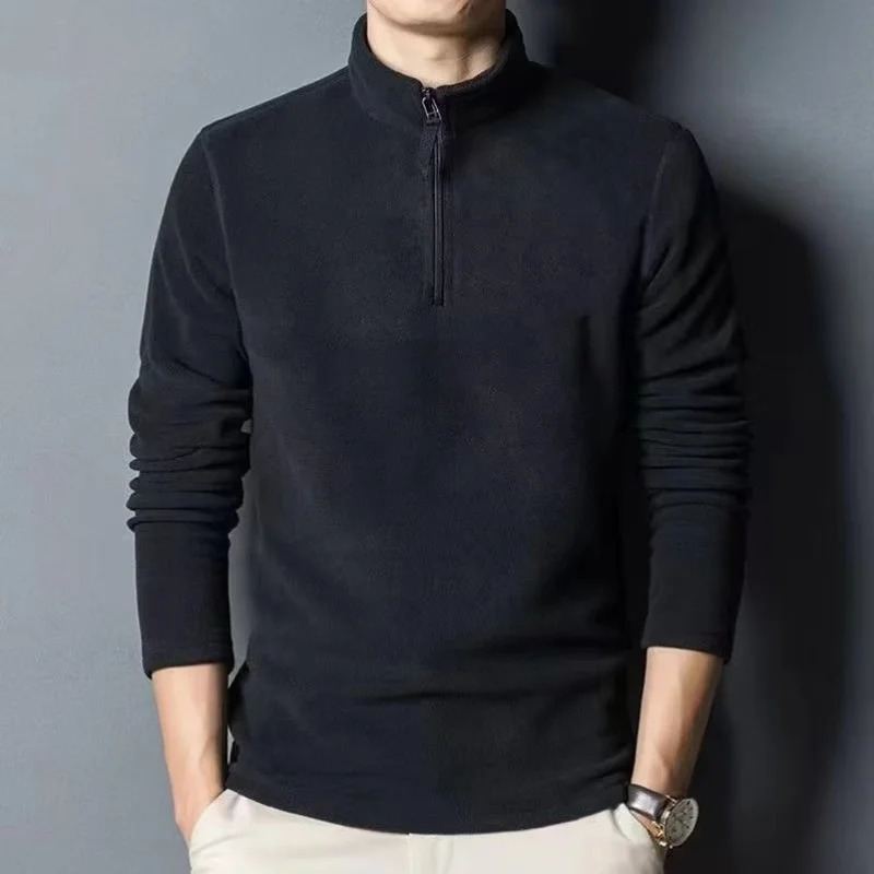 Autumn and winter polo shirt mens cashmere sweater stand up collar half zipper long sleeved fashion version Tshirt top 250304