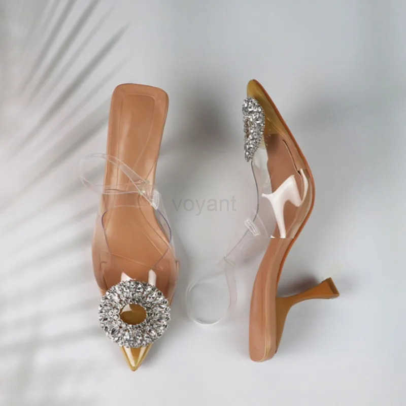 Pointed Wen Shoes for Work Party High H Summer 2025 Ladies Sandals Shallow Sexy Transparent Fem Cryst Stiletto Z250304