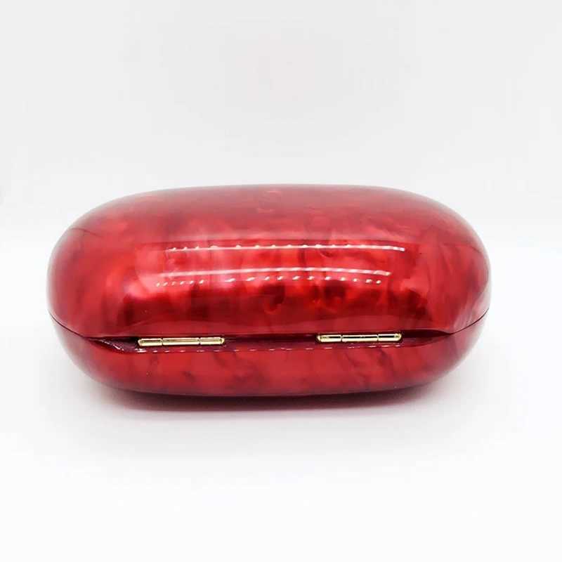 Luxury Designer Handbags Pearlescent Round Acrylic Evening Clutch Bags Wedding Party Vintage Red Chain Crossbody Bag Mini Wallet Z250303