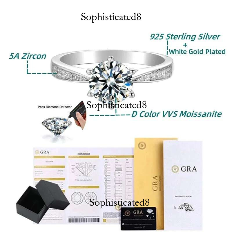 NKHOG Real 3 Moissanite Rings For Women Sterg Sier Classic 6 Claws Engagement Band Jewelry Romantic Wedding Ring