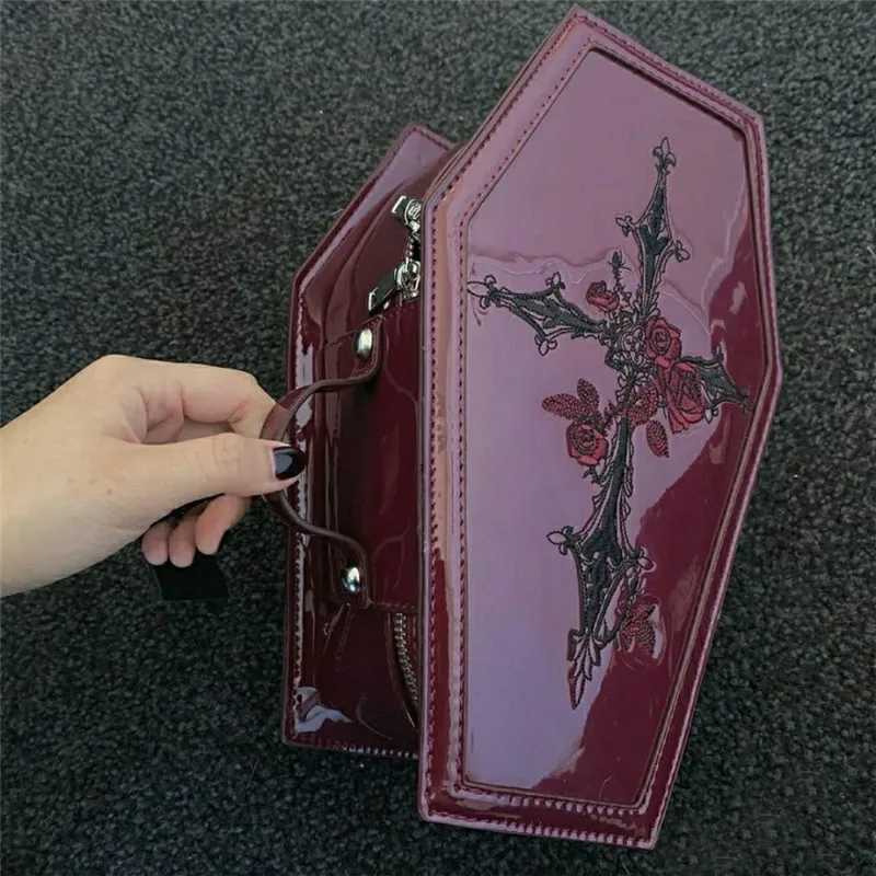 Womens punk designer luxury coffin bag handbag womens evening party handbag Y2k shoulder bag red Z250303