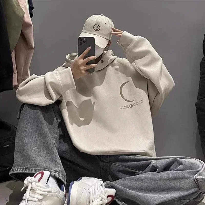 Autumn Moon Graphic Hoodie For Men Harajuku Fashion Streetwear Pullover Hoodies Unisex Hip Hop Oversize Y2K Hooded Sweatshirts 250304