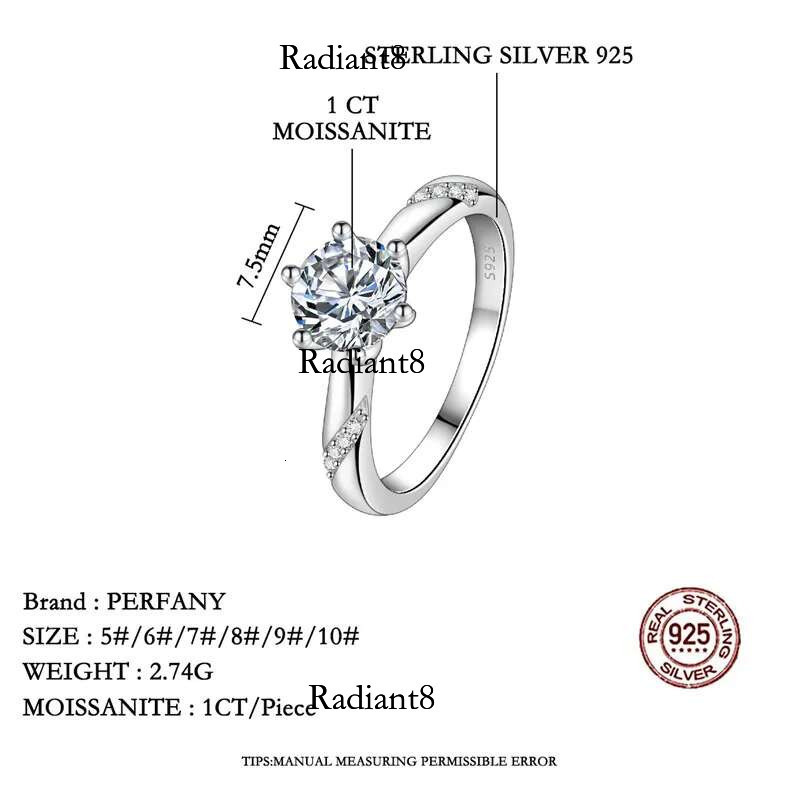 PERFANY 1-3CT Moissanite for Women S Pure Sier Six Claw Laboratory Cultivated Dia Engagement Ring Wedding Jewelry