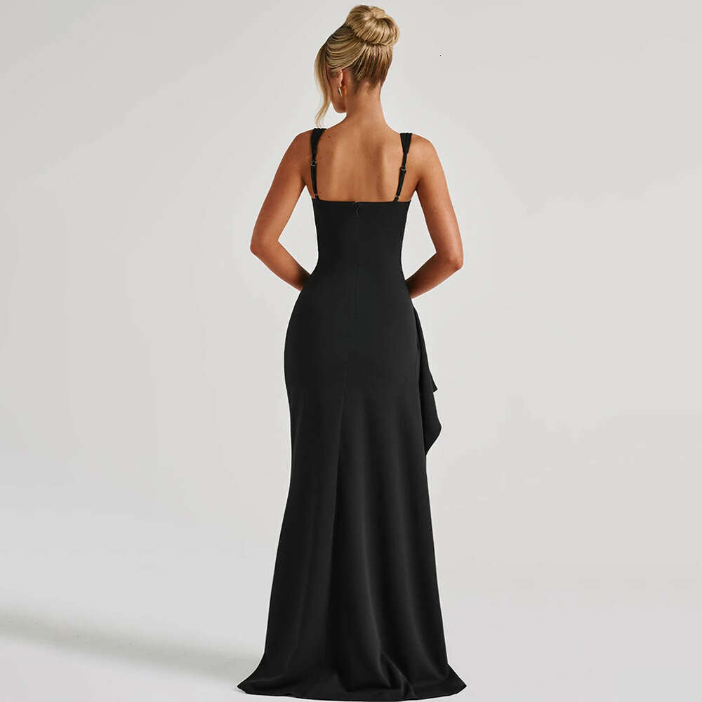INS style women's evening fashionable and sexy suspender long dress, new backless high slit dress