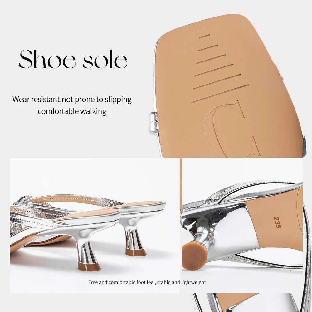 Summer CH Women's Cowhide New Thin Belt Business Fashion Sandals Wedding and Dinner Shoes