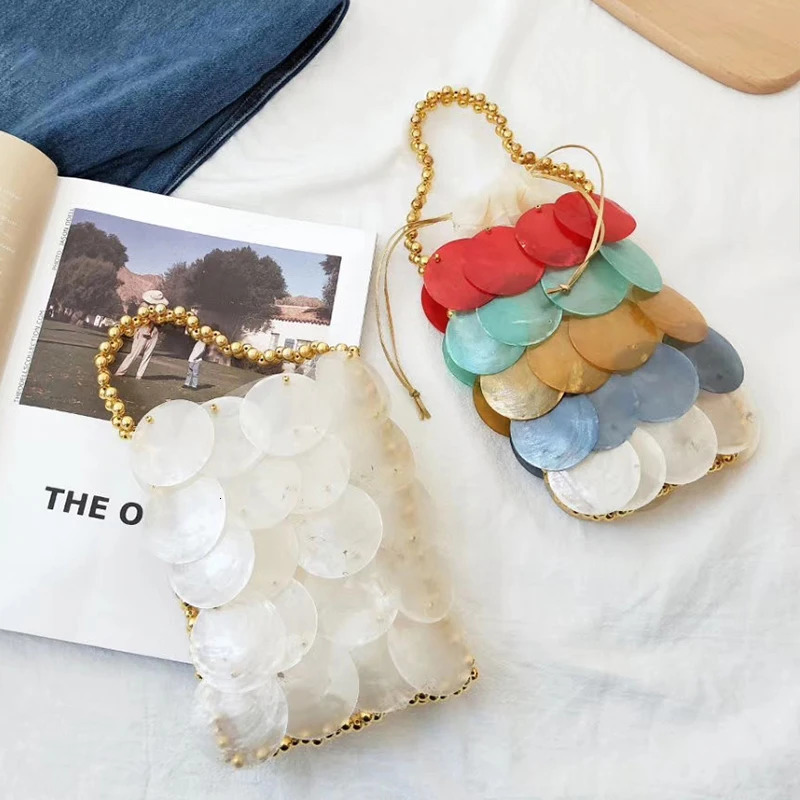 Fairy Shell Bag Natural Fritillary Piece Sequin Hand Weaving Beaded Handbag Crossbody Phone Ladies Party Elegant 250303