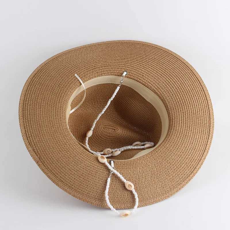 Fashionable 2024 designer chain necklace sun hat with shell suitable for womens summer folding beach hat wholesale of womens fashionable party hatXJ25