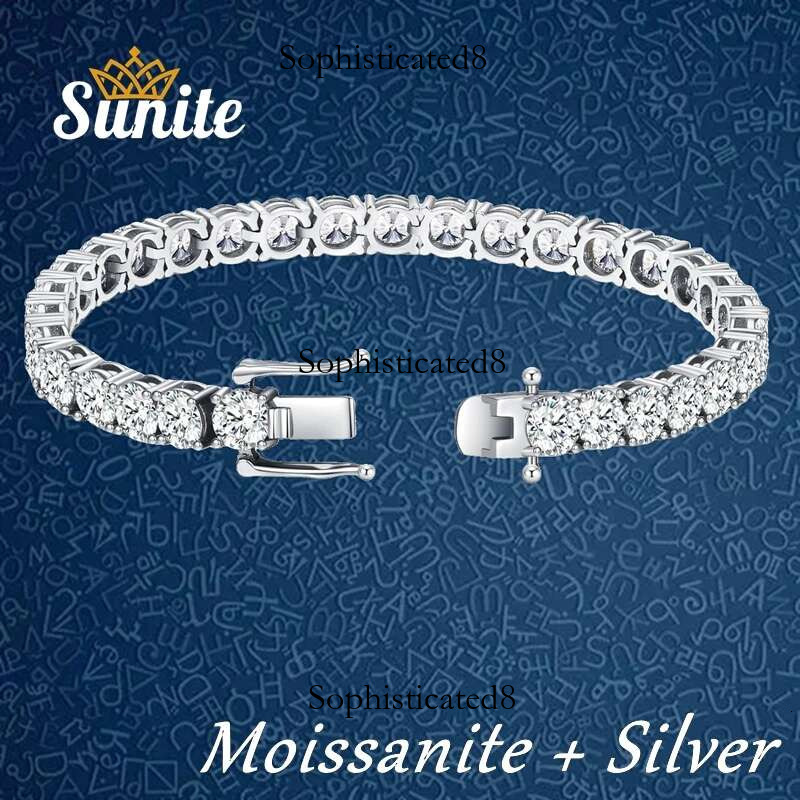 Sunite 3mm 4mm 5mm All Moissanite Tennis Bracelet for Women Men Lab Dia S Sterg Sier GRA Certificate Bangle Zircon
