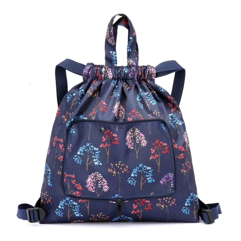 Ship from US Foldable Women Backpack Drawstring Shopping Bag Portable Waterproof Antitheft Large Capacity Ultralight Outdoor Sport Yoga 250304FBB