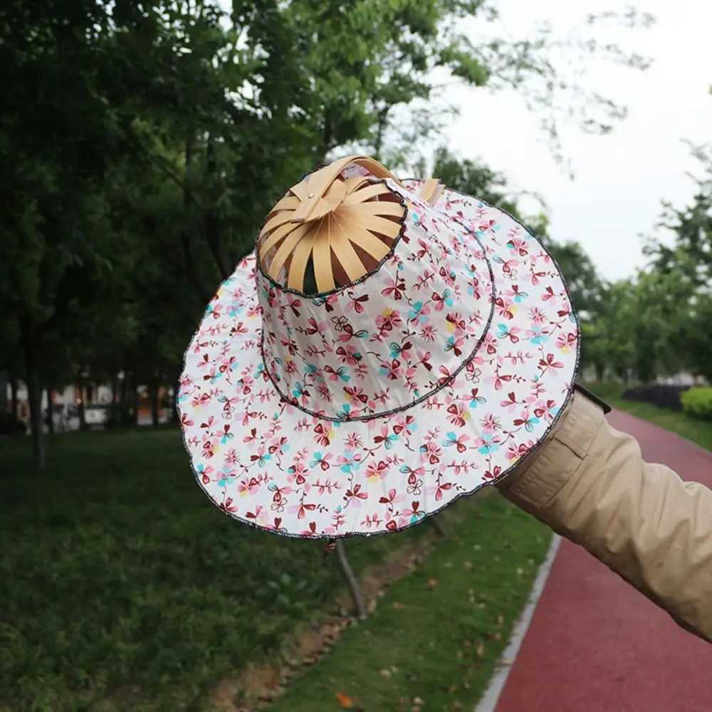 Womens Folding Fan Hat Bamboo Silk Folding Wide Brim Hat Summer Portable Travel Beach Sunscreen C Sunscreen Jewelry GiftXJ250304