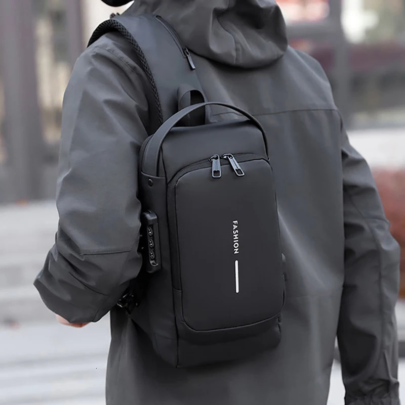 Men Fashion Travel Sport Sling Bag Male Multifunction Antitheft USB Charging Password Lock For Riding Motorcycle Chest Packs 250227