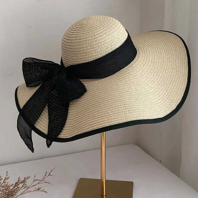 Summer Women Str Hat Bowknot Wide Brim Floppy Panama Hats Female La Outdoor Foldable Beach Sun CXJ250304