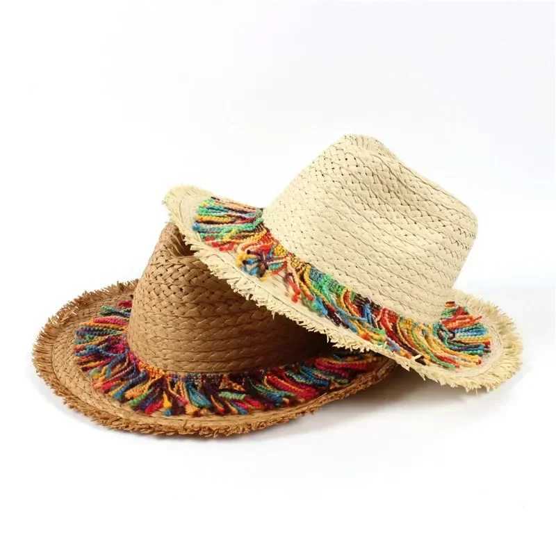 Girls Fashion Gifts MultiColored Tassel Grass Hat for Sun Shading Sun Protection Breathable Weaving Wide Brim Grass Hat GiftsXJ250304
