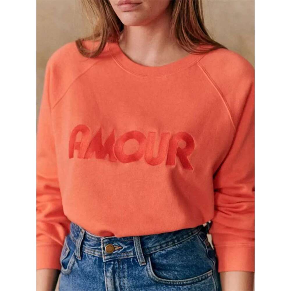 Women Letters Sweatshirt Tops 2025 Spring New Ladies O-Neck Long-Sleeved Casual Pullover Top All-Match