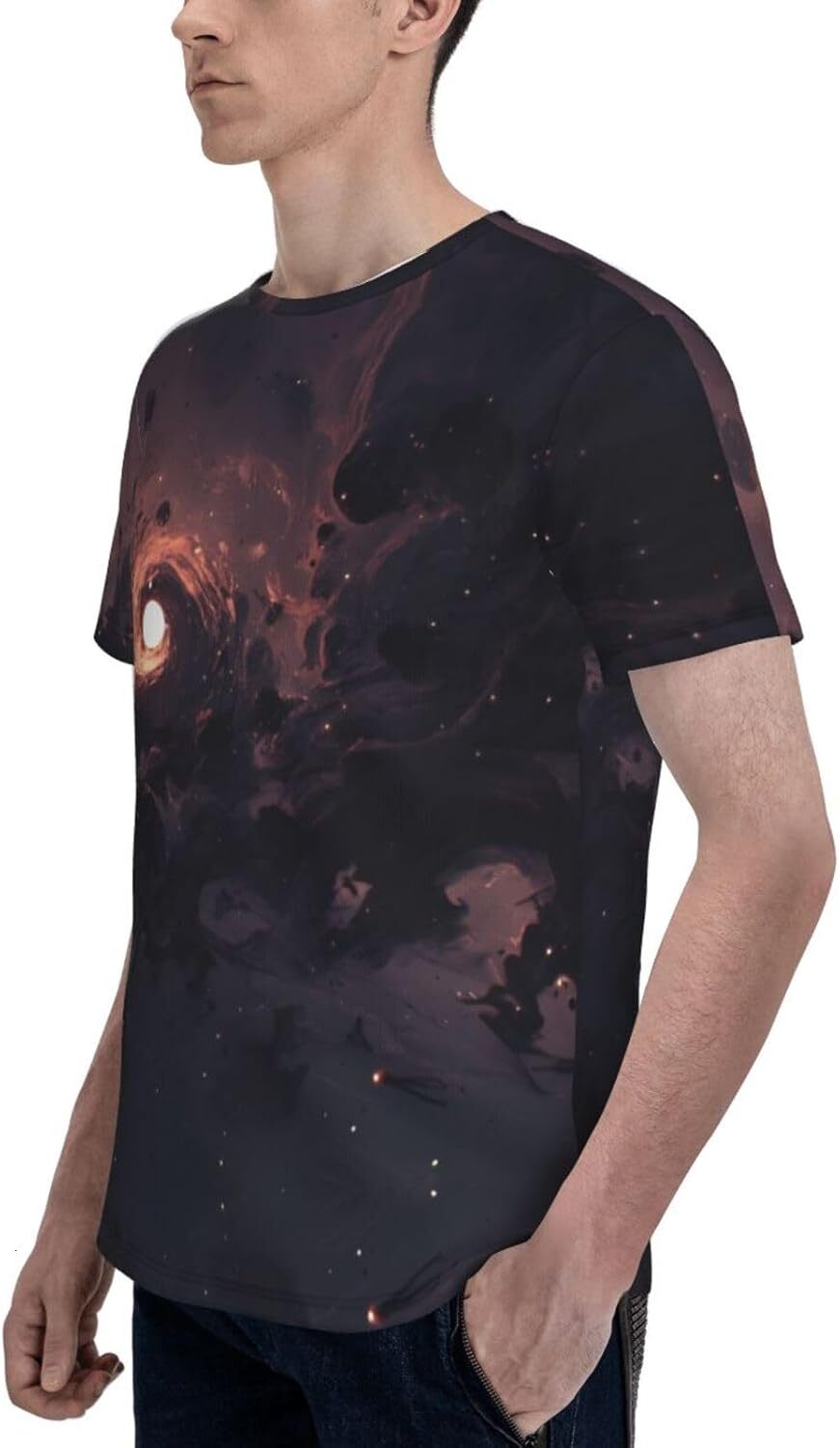 Mens T shirt Cosmic Black Hole 3D Printed T-Shirt for Men and Women - Dark Space Graphic Casual Trendy Crew Neck Tops Tee tee Casual tops summer cloth