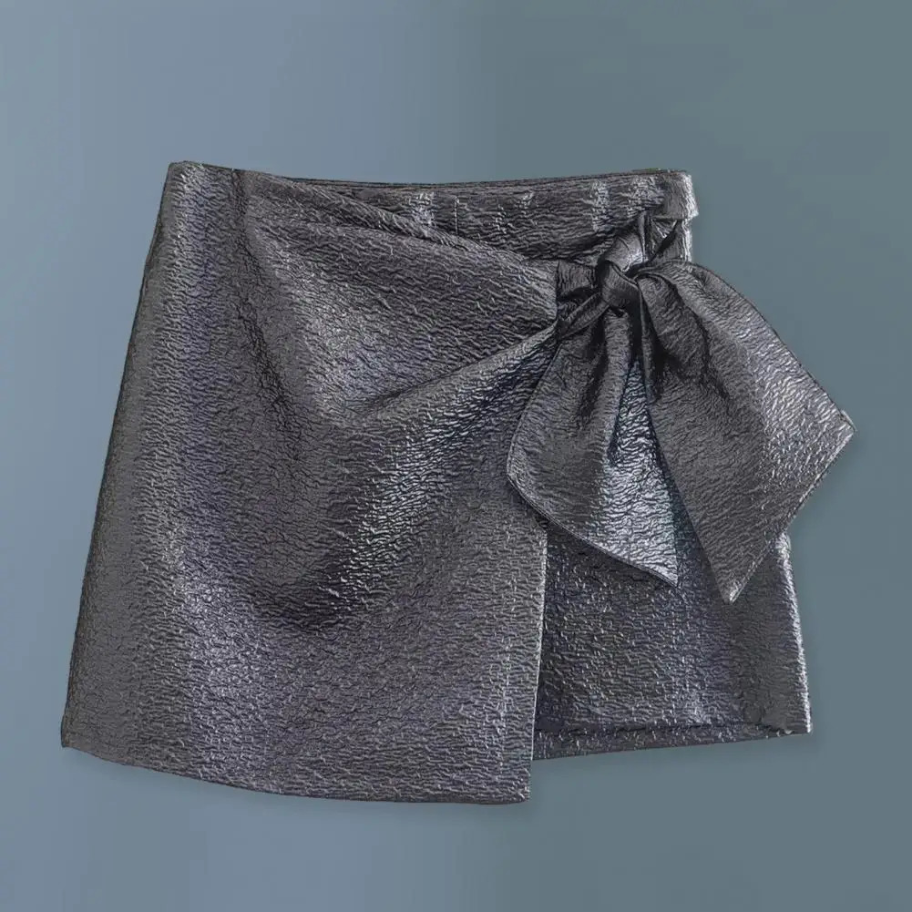 Women Shorts Spring Autumn Mini Skirt Style High Waist Ruffle Bowknot Solid Color Glossy Female Casual Short Pants Trousers 250303