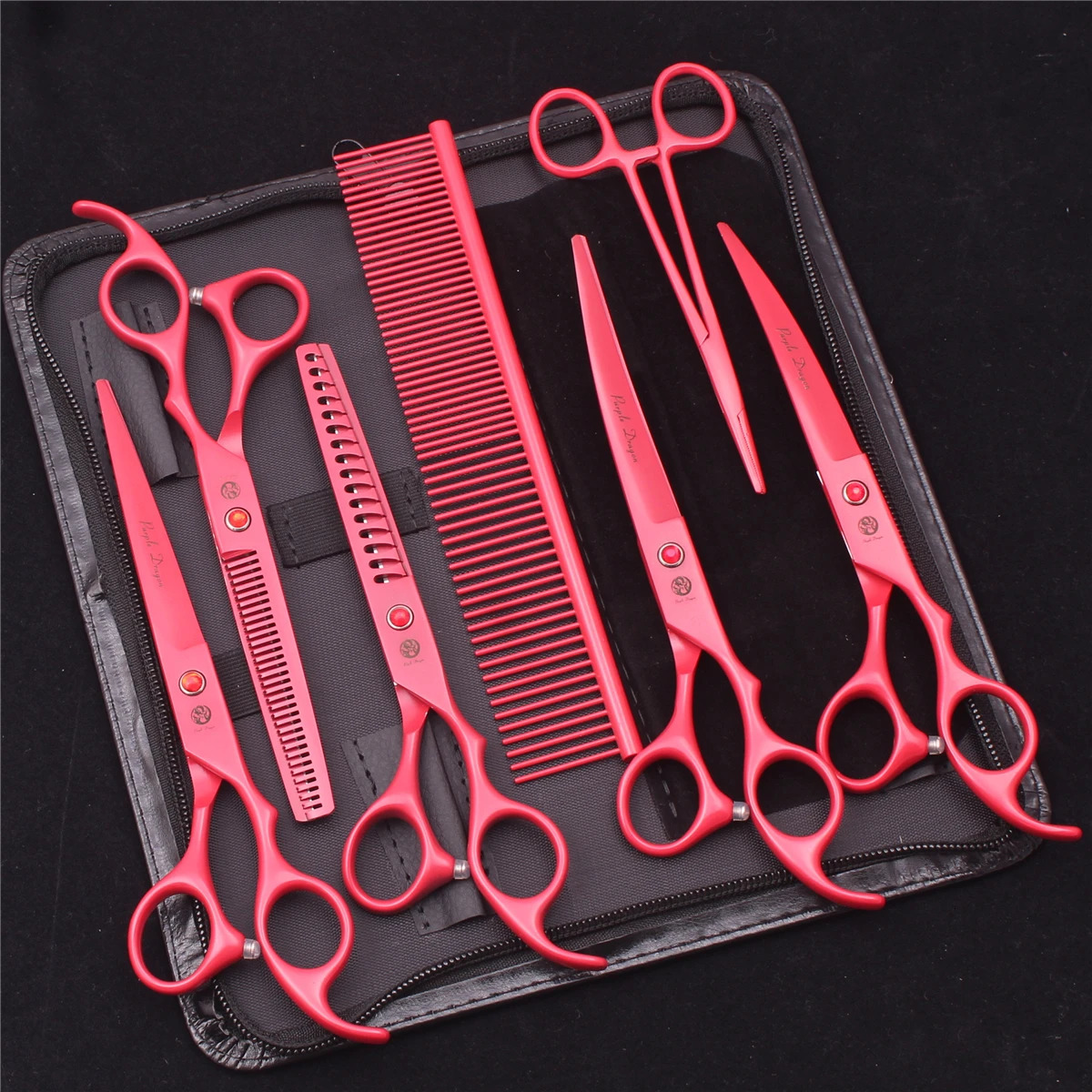 7.0 Pet Grooming Scissors Set Japanese Steel Straight Curved Dog Cat Cutting Thinning Shears Hair Comb Hemostatic Forceps Z3103 250304