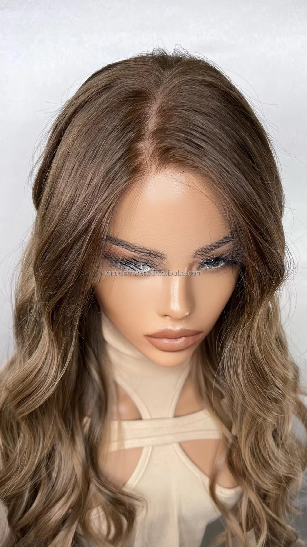 100% Virgin European Human Hair Ombre Dark Blonde Lace Front Wig Realistic Seamless Silk Liner Lace Top Jewish Wig for Women