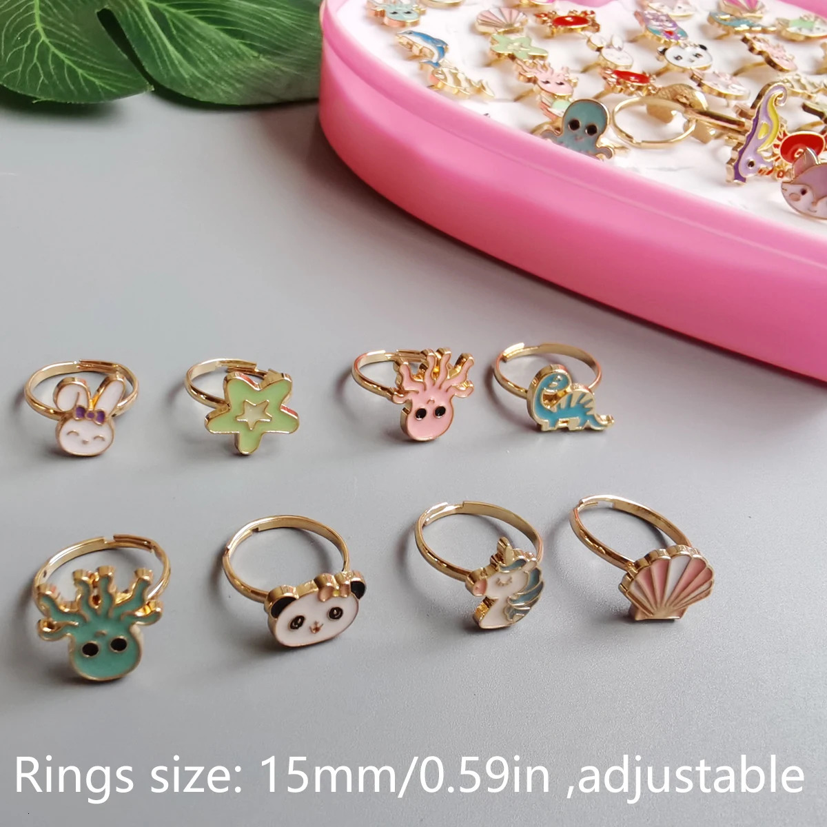 36pcs card Lovely Childrens Cartoon Rings for girls Candy Flower Shape Ring Set Jewellery Rings Kid Baby Toys Gift 250304